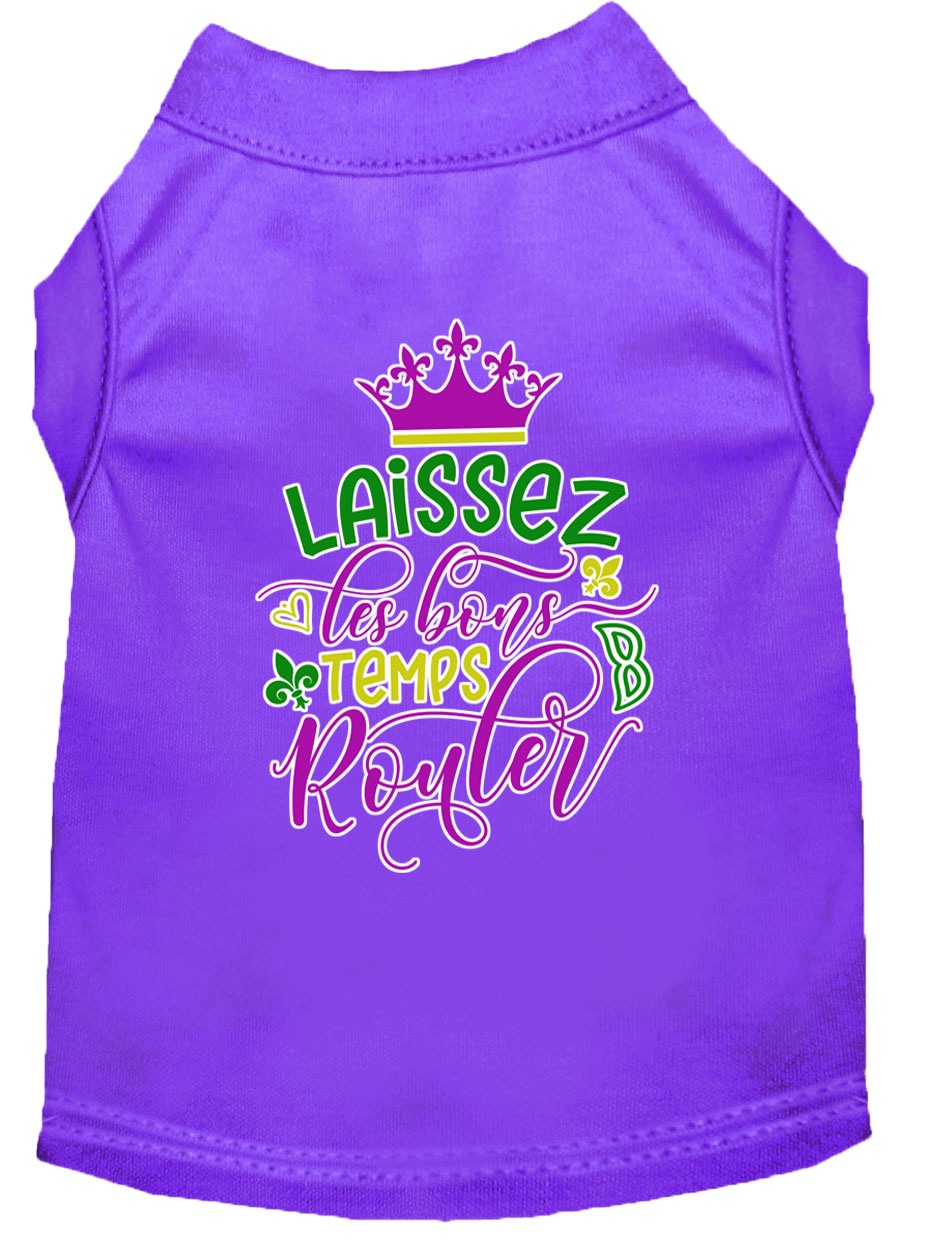 Laissez Les Bons Temps Rouler Screen Print Mardi Gras Dog Shirt Purple XXL